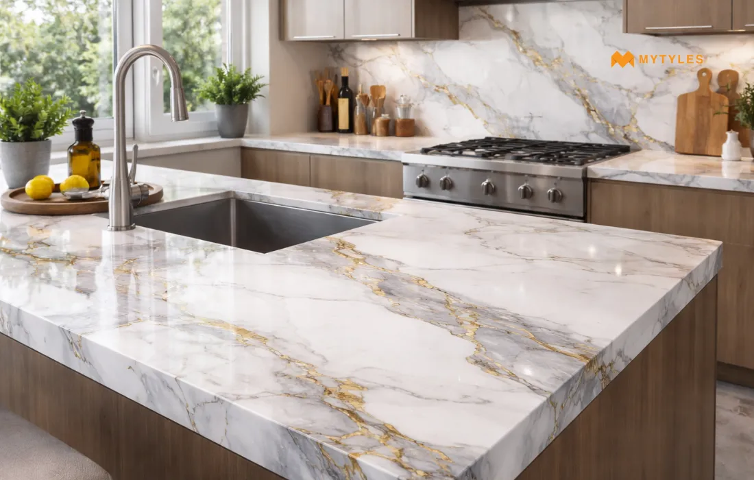 White Granite Tile in Kitchen
